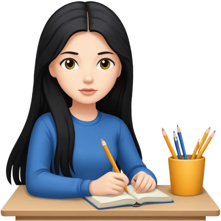 White girl black haired with long hair tudying emoji