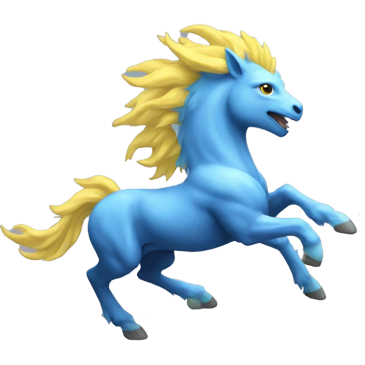 blue kirin with a yellow mane running emoji