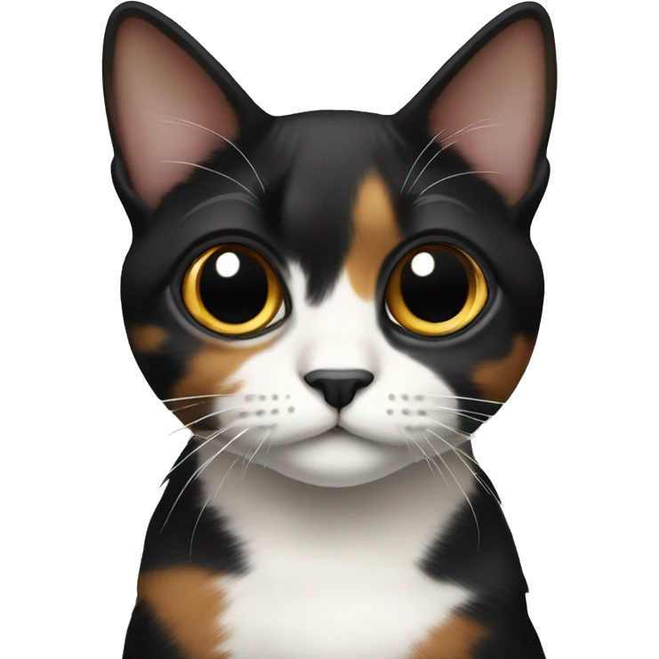 dark calico cat with white chest big eyes emoji