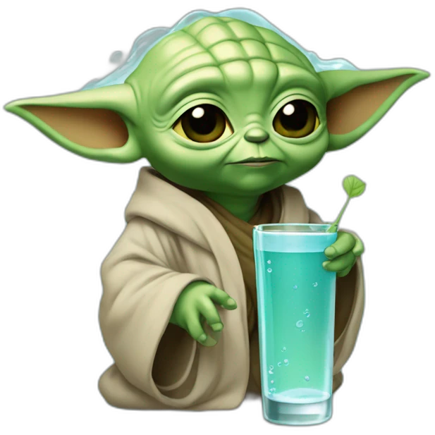 Bébé Yoda buvant un verre d'eau emoji