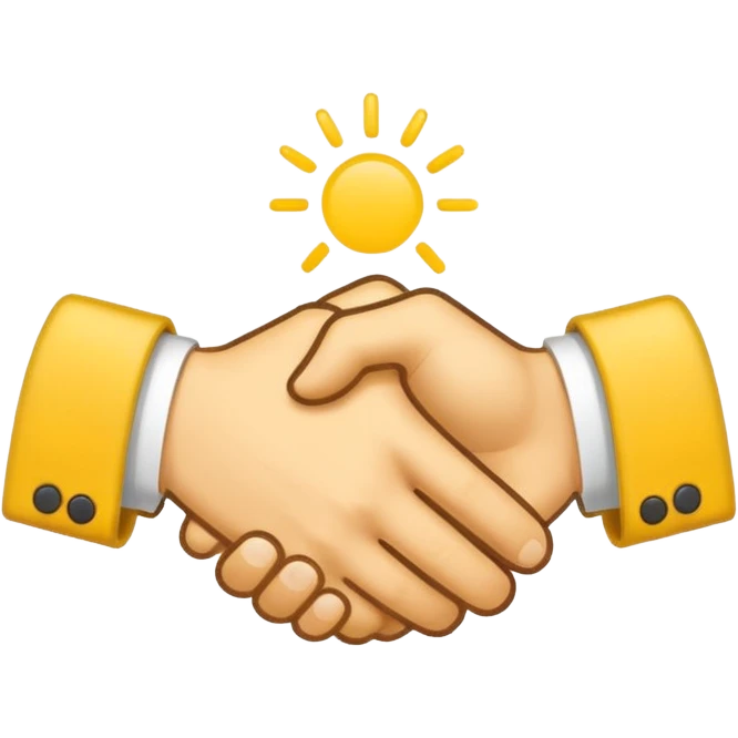 Graphic: 🤝 Handshake icon (white with yellow outline).
Animation: Hands meet, shake slightly.
Background: Transparent.
 emoji