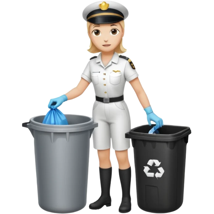 full body white housekeeper putting trash bag in the trash can emoji
