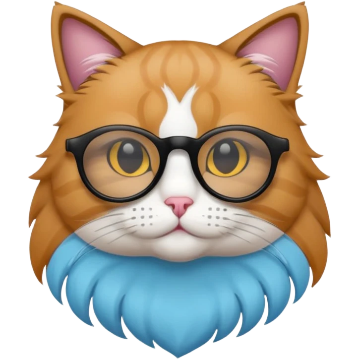 Gato celeste con blanco y sin amarillo y con gafas negras animado emoji