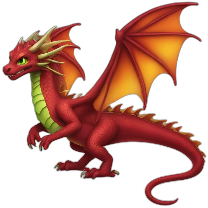 Fire Burgundy dragon with green eyes emoji