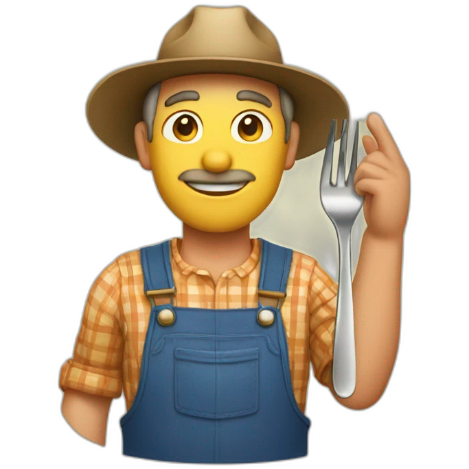 farmer man saluting fork in hand emoji