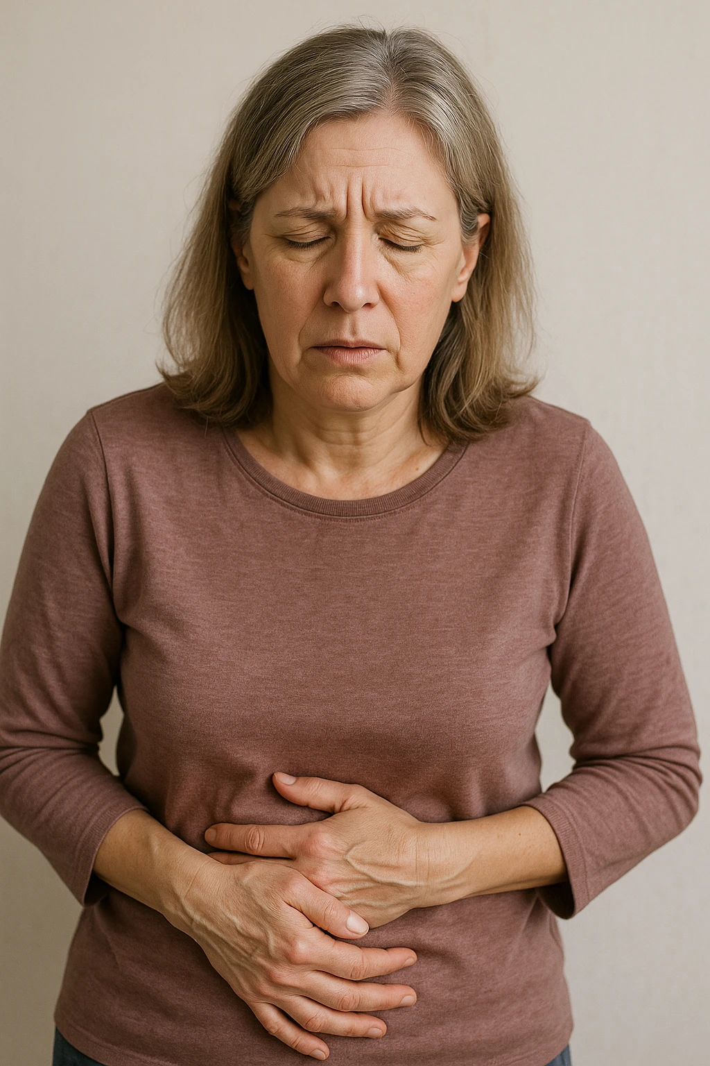 donna in menopausa con la disbiosi intestinale immagine realistica emoji