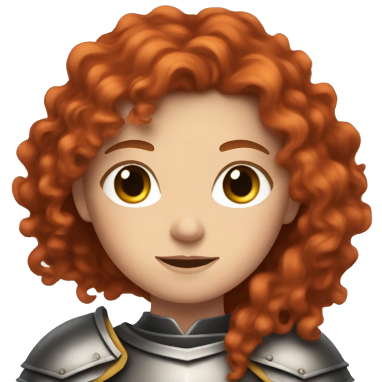 a white girl with long red curly hair and freckles, wearing armor emoji