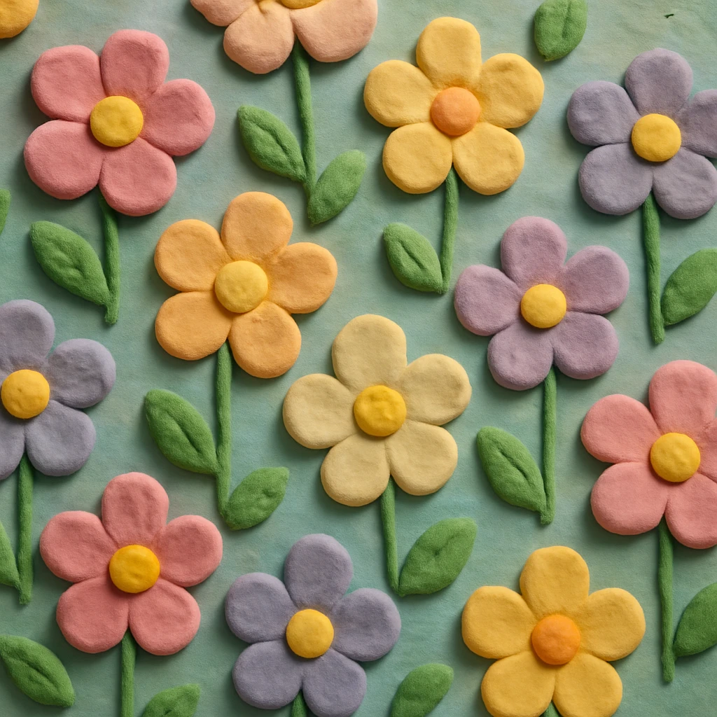 claymation style flower wall, pastel colors, visible texture emoji