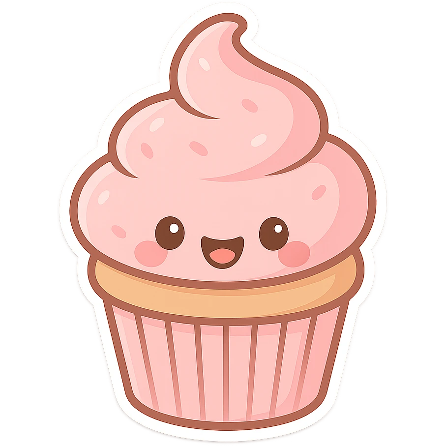 pink cupcake, sweet and cheerful, chibi style sticker emoji
