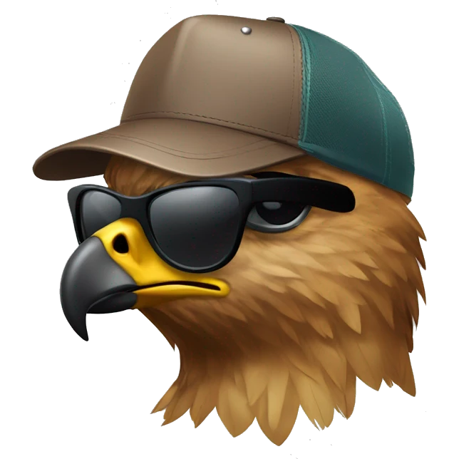 Hawk Wearing a trucker hat and sunglasses emoji