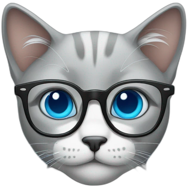 Grey cat blue eyes glasses emoji