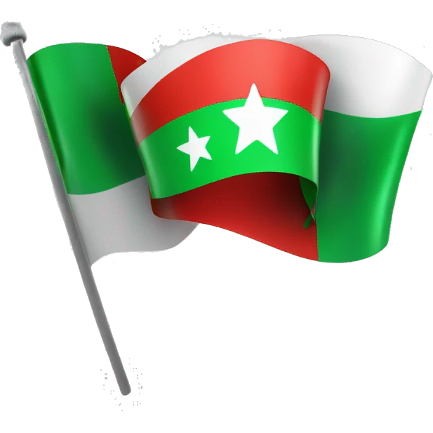 Flag A green ribbon and a white ribbon with a centre of 3 red five stars and a black ribbon emoji
