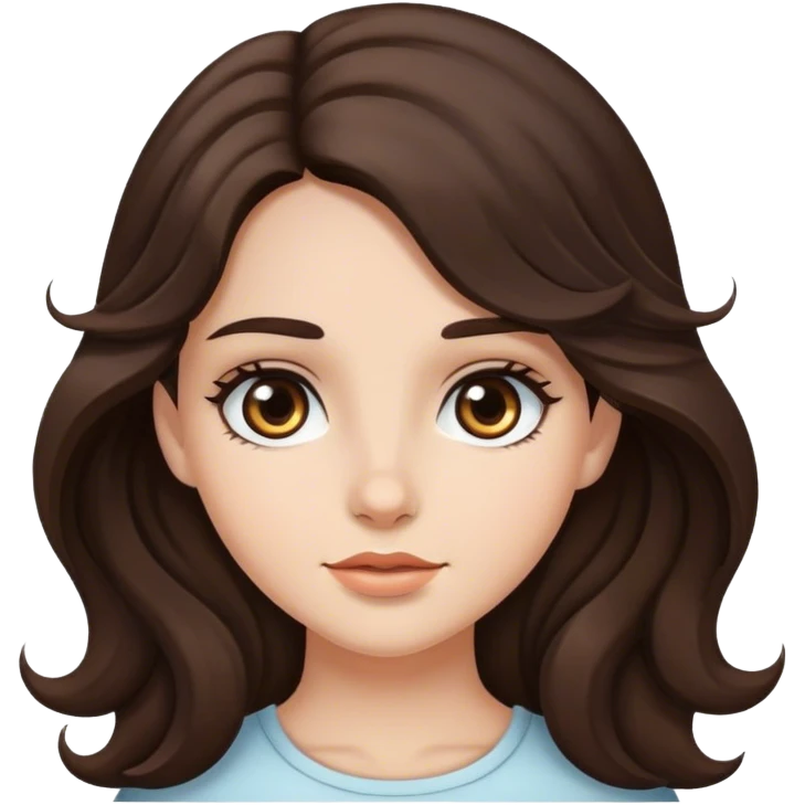Brunette girl, long wavy dark brown hair, black eyes emoji
