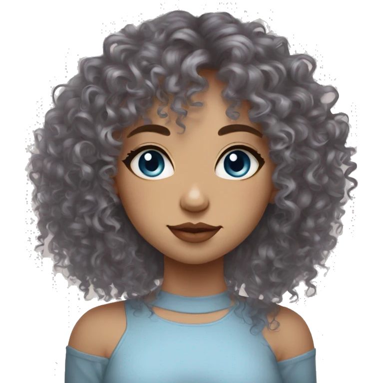 Pretty girl light skin blue eyes curly hair and bangs and a septum piercing  emoji