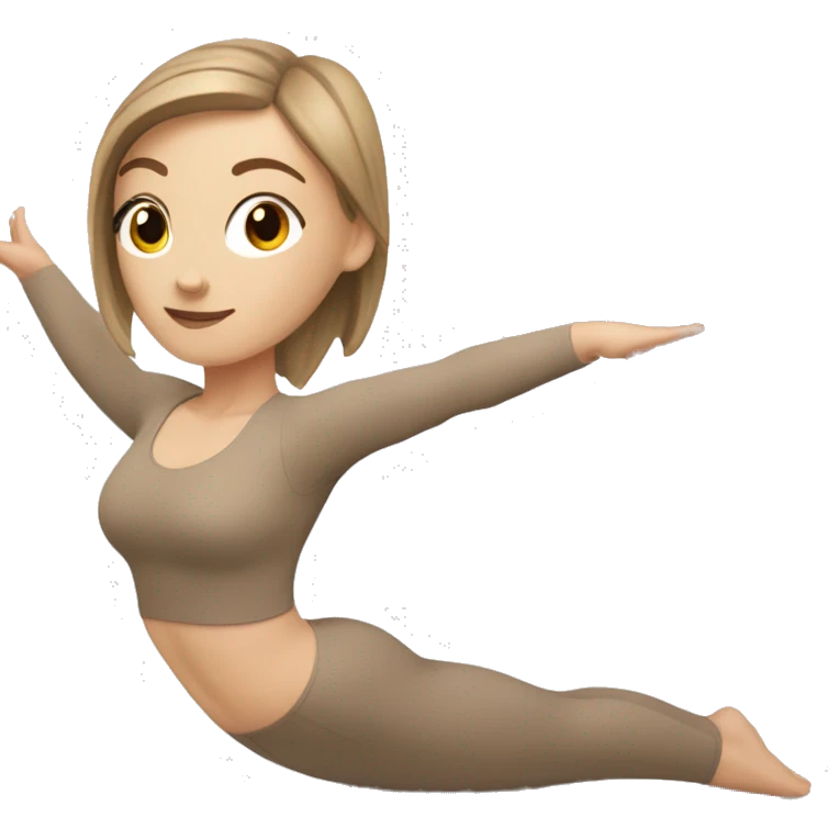 White Girl with brown hair doing yoga in beige tight yoga suit emoji