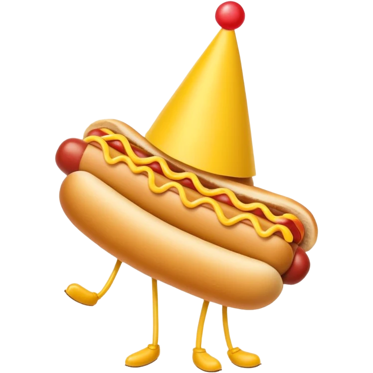 A hotdog with legs wearing a party hat emoji