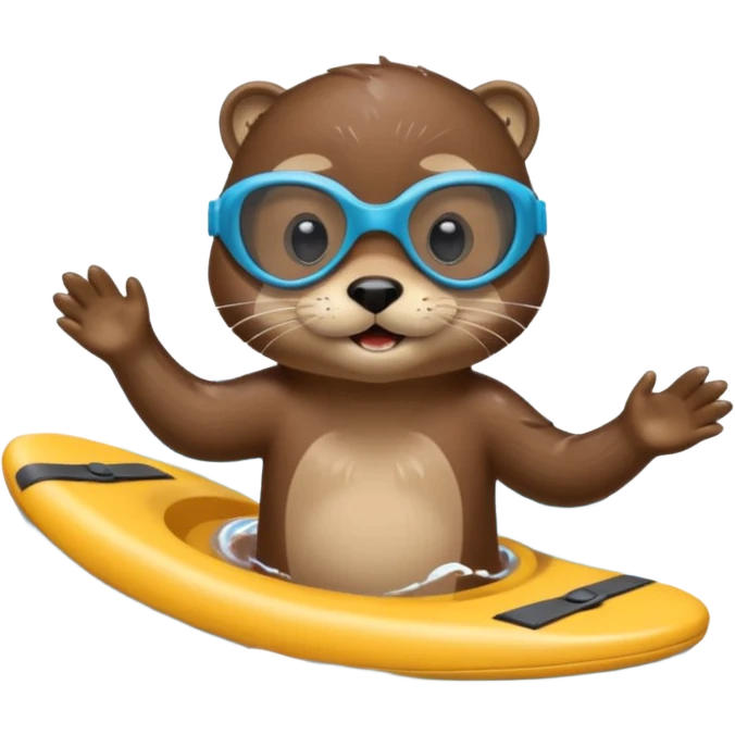 A sleek otter swimmer wearing goggles, splashing through the pool with tiny floating kickboard. emoji