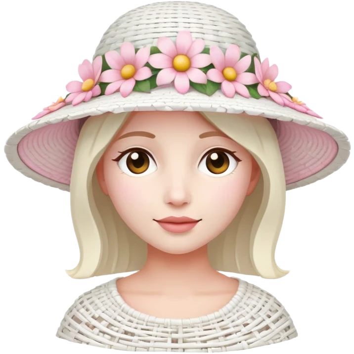 White Wicker white sun hat with light pink flowers emoji