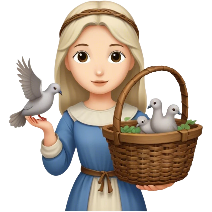girl carrying wicker basket with turtledoves, medieval age emoji
