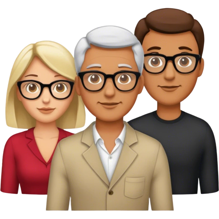 Two men and one women with glasses emoji