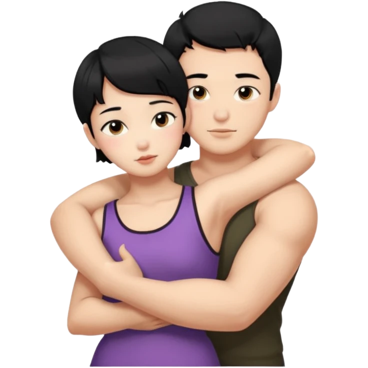buff korean Man black hair hugging girl with black pixie cut  emoji
