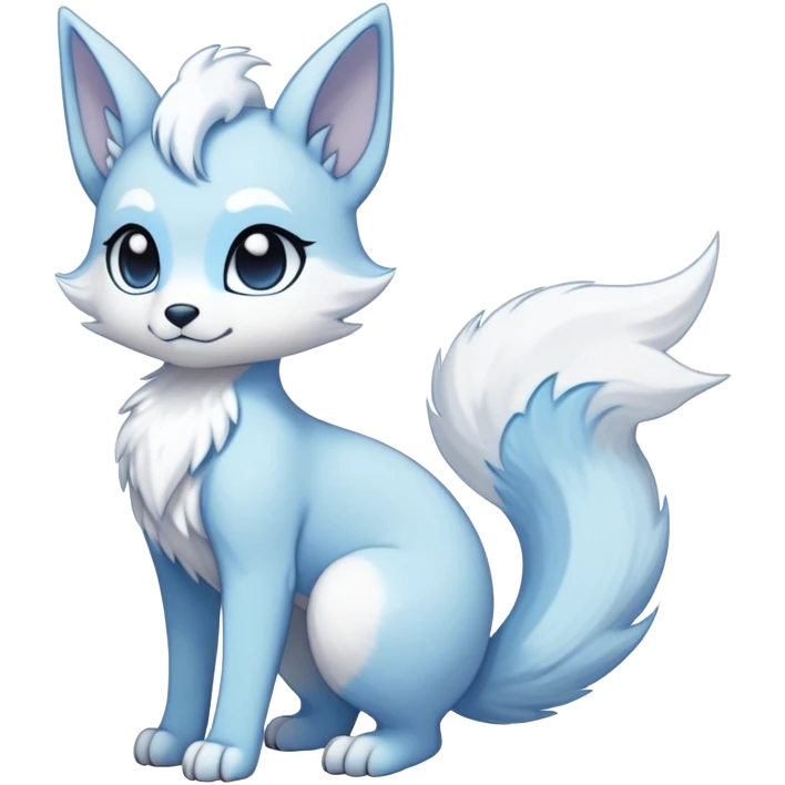 Angelic white and light blue Kawaii dark fantasy ethereal anthro fursona Fakemon with tufted tail  emoji