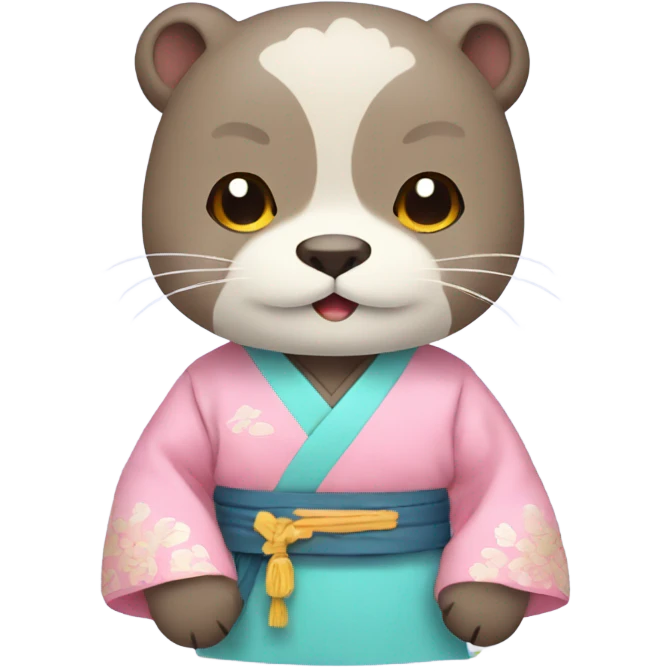 An otter emoji face dressed in pastel-colored traditional Korean hanbok emoji