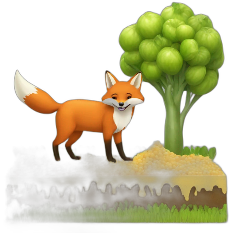 The fox was digging the field and eating honeydew. emoji