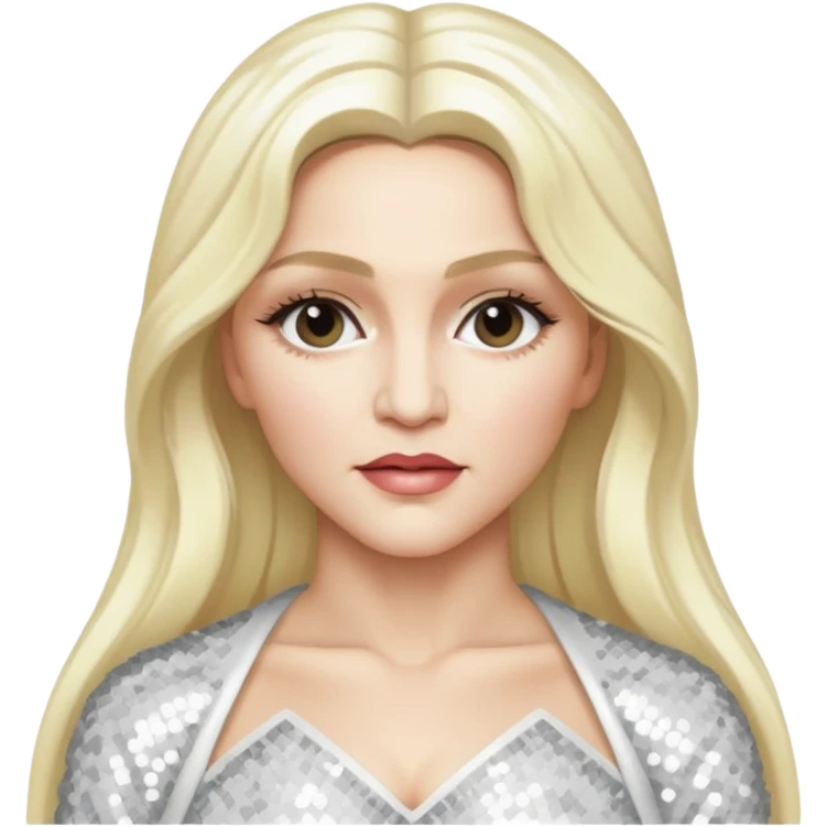 Madonna with long platinum blonde hair, white sequin outfit emoji