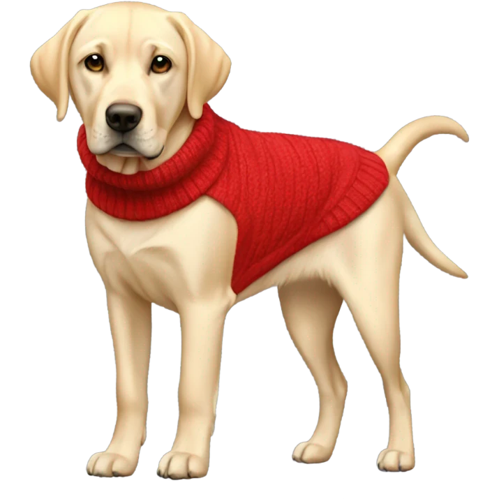 Pale golden slim Labrador wearing a red jumper  emoji