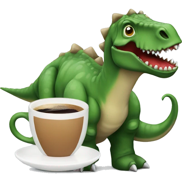 Dinosaur with a coffee emoji