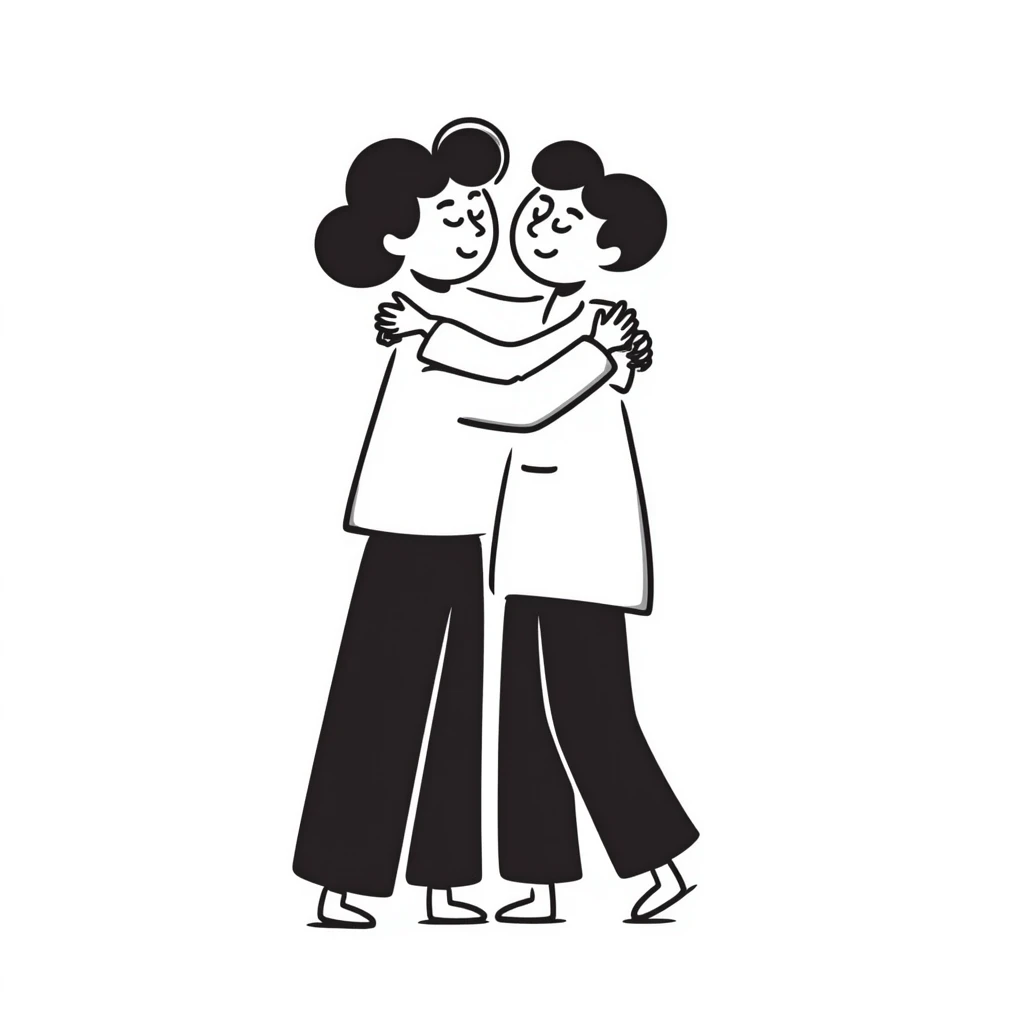 Two people giving each other a friendly hug emoji