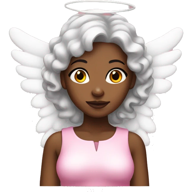 Black woman dressed as an angel in pink emoji