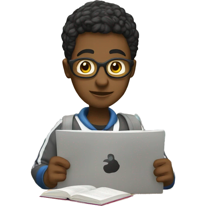 One student is reading book on pc emoji