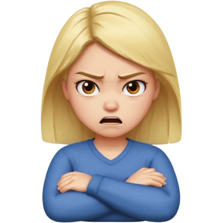Girl crossing arms in front of her chest and making an angry face emoji