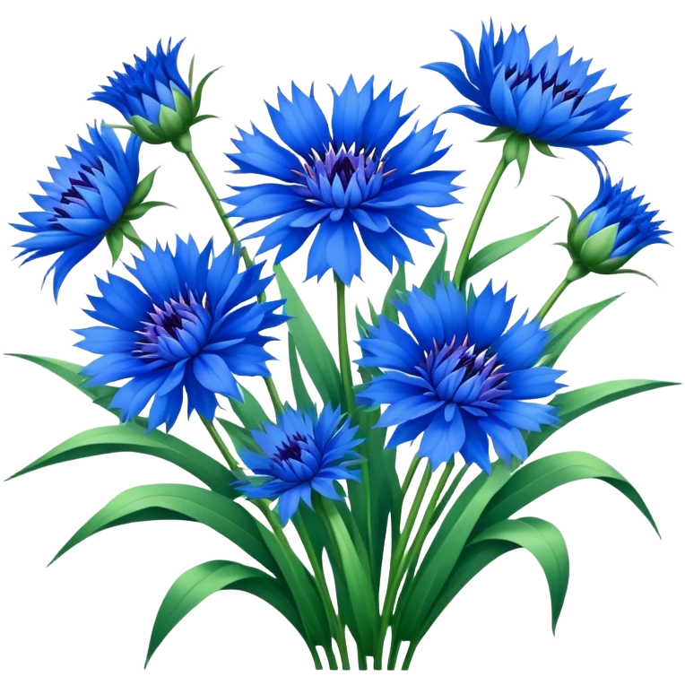 luxuriant, big bouquet Cornflower, stem, leaf emoji