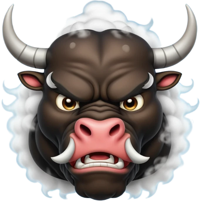 Emoji of an angry black powerful bull with steam coming out of its nose emoji
