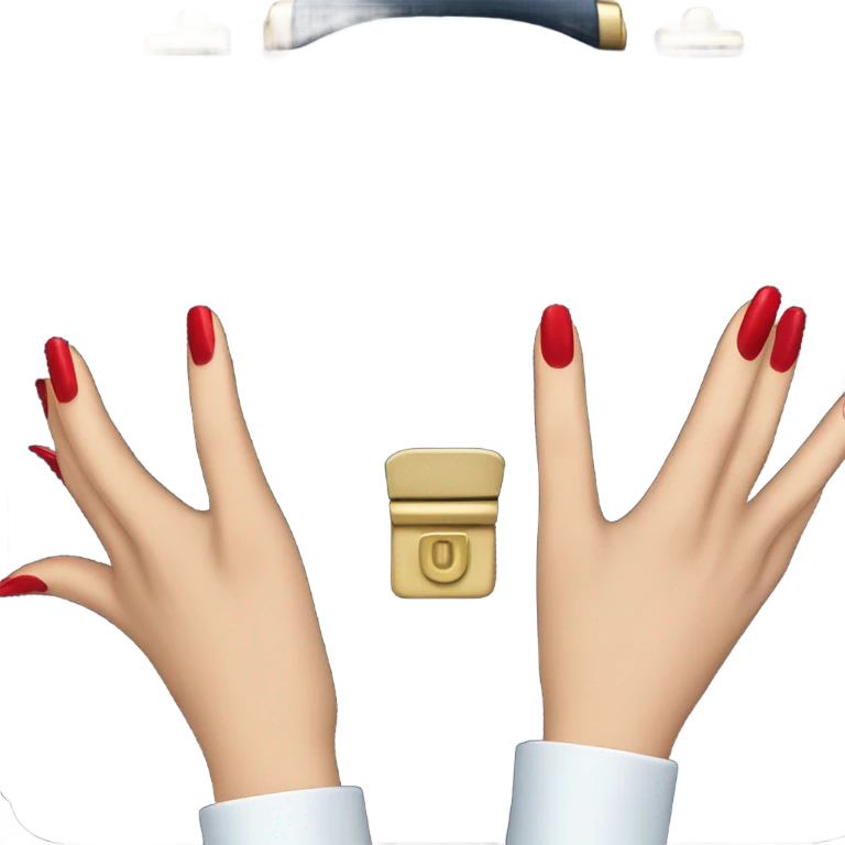 female hand with red manicure holding a dark blue business briefcase emoji