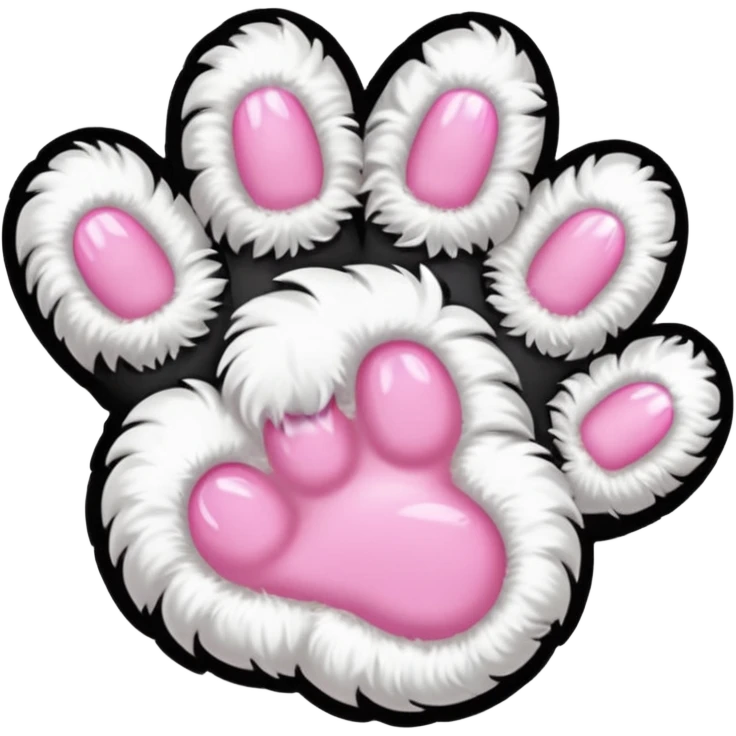 white fluffy paw, view from the top, pink nails, cute, paw only emoji
