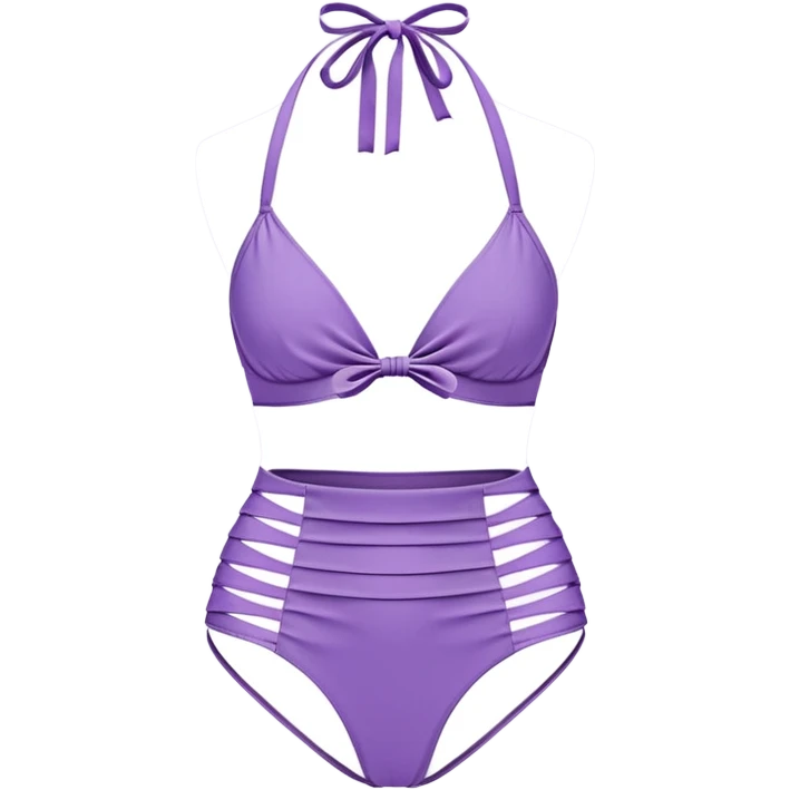 Retro light purple bikini halter tankini with high waisted leafy bottoms emoji