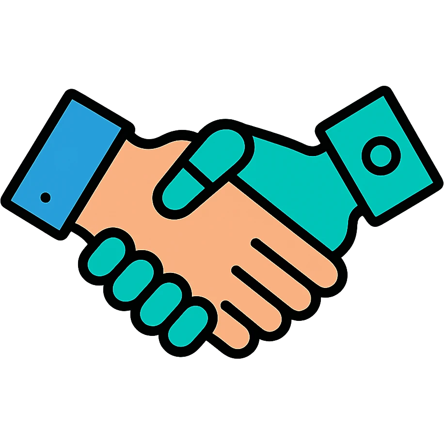 a human hand and a robot hand shaking, flat color icon style emoji