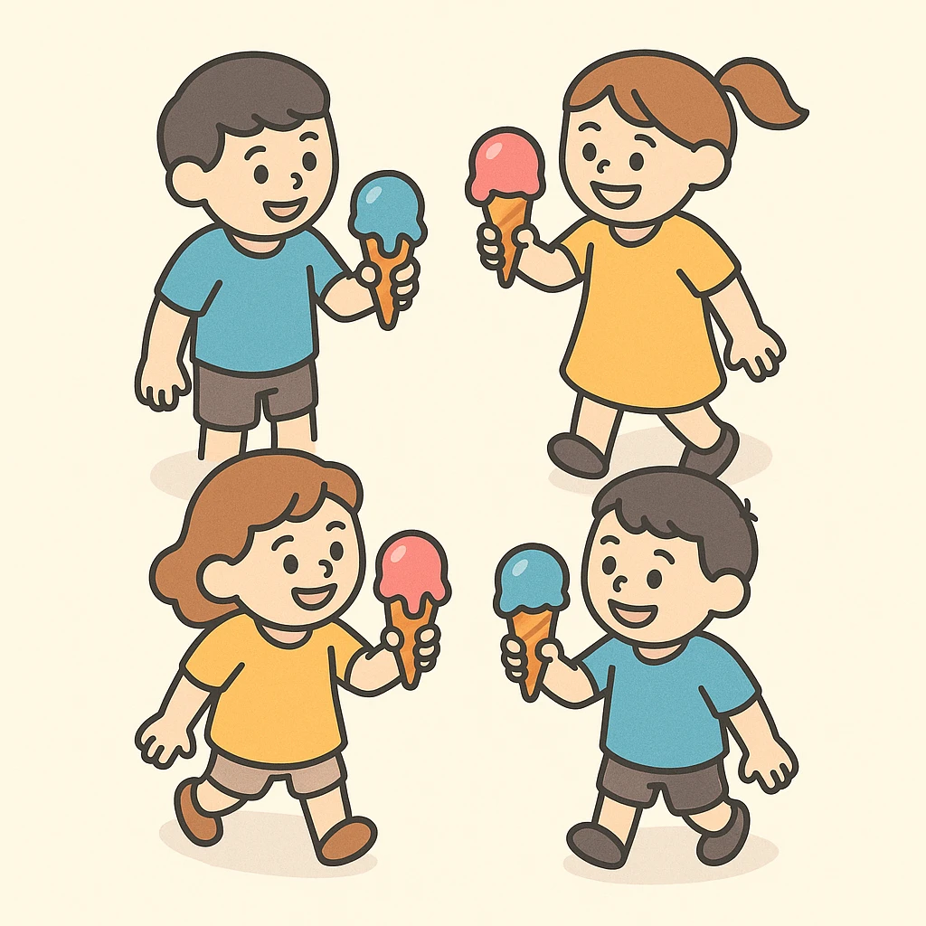 happy children with melting ice cream cones emoji