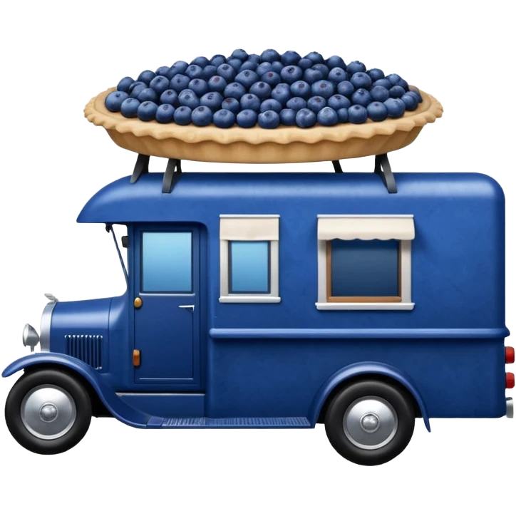 shiny crushed-dark-blue crystal body frozen blueberry pie 1912 antique long-wheelbase cab over durable trails low rider moving truck food truck  emoji