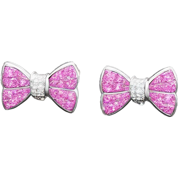 Silver diamond earrings￼ with a bow in pink emoji