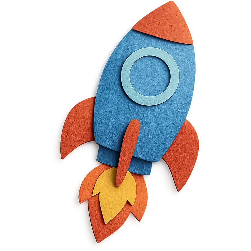 rocket ship blasting off in paper-craft style emoji