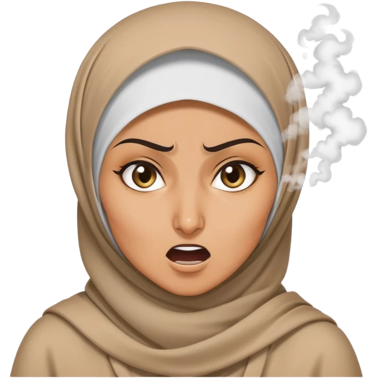 hijabi woman, furious expression, steam coming from ears emoji