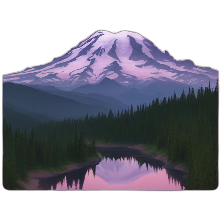 Mount rainier, twilight pink sky, square with border emoji