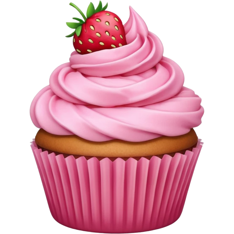 cupcake with pink icing and strawberry emoji