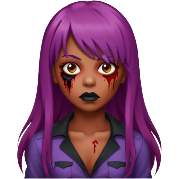 vampira gótica parda zumbi de cabelo longo e vermelho quase roxo e franja e roupa com decote e batom preto emoji