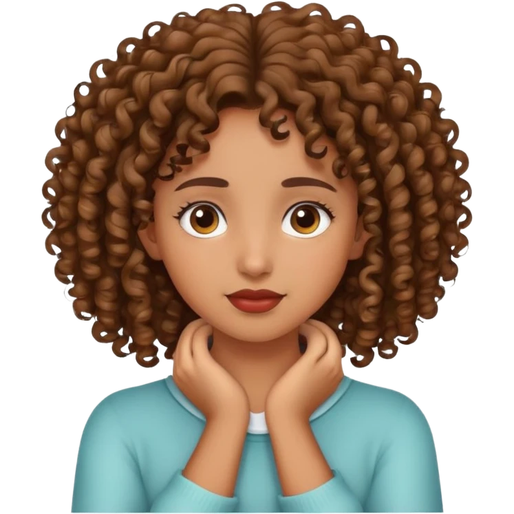 A brown girl with curly hair holding her neck with both hands. emoji
